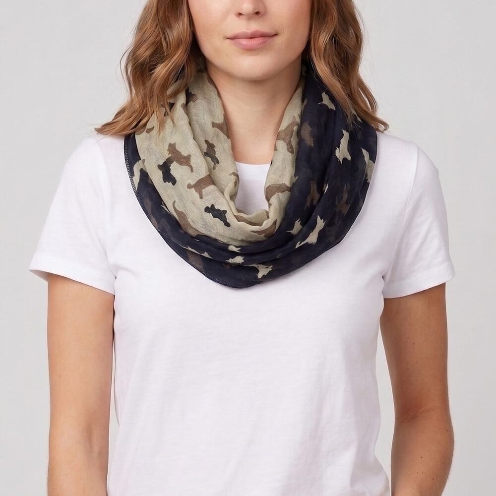 Infinity Scarf Dog Print Brown Tan Beige Viscose from Icing 16" x 34"